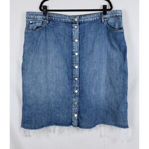 Lauren Ralph Lauren Womens 22W Denim Skirt Button Front Blue Heritage Preppy